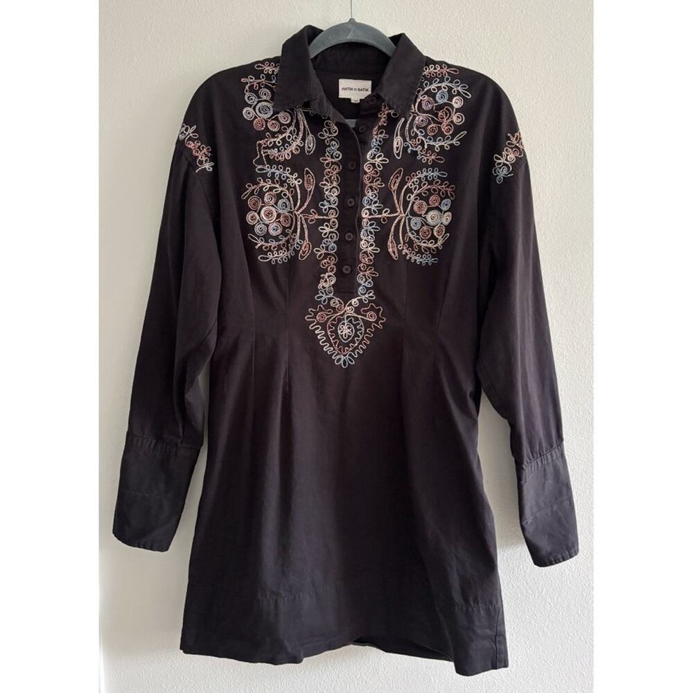 Anti Batik Black Ziggy Embroidered Shirt Dress Size Medium